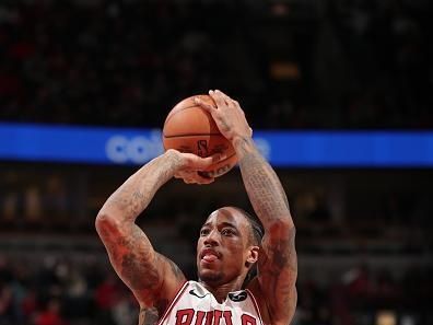 CHICAGO, IL - DECEMBER 23: DeMar DeRozan #11 of the Chicago Bulls shoots a free throw during the game against the Cleveland Cavaliers on December 23, 2023 at United Center in Chicago, Illinois. NOTE TO USER: User expressly acknowledges and agrees that, by downloading and or using this photograph, User is consenting to the terms and conditions of the Getty Images License Agreement. Mandatory Copyright Notice: Copyright 2023 NBAE (Photo by Gary Dineen/NBAE via Getty Images)