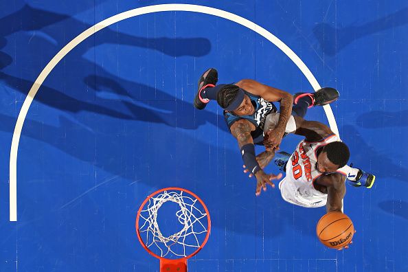 NEW YORK, NY - JANUARY 1: Julius Randle #30 of the New York Knicks drives to the basket during the game against the Minnesota Timberwolves on January 1, 2024 at Madison Square Garden in New York City, New York.  NOTE TO USER: User expressly acknowledges and agrees that, by downloading and or using this photograph, User is consenting to the terms and conditions of the Getty Images License Agreement. Mandatory Copyright Notice: Copyright 2024 NBAE  (Photo by Nathaniel S. Butler/NBAE via Getty Images)