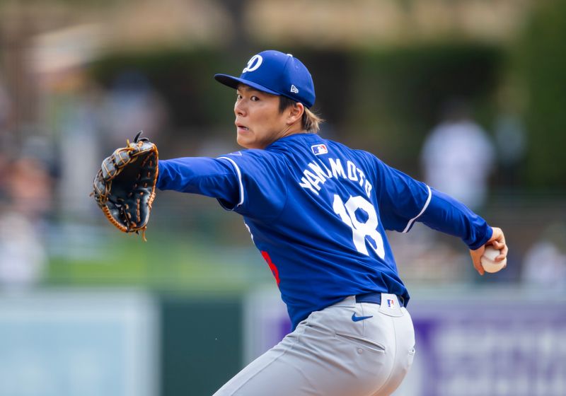 Mar 6, 2024; Phoenix, Arizona, USA; Los Angeles Dodgers pitcher Yoshinobu Yamamoto against the Chicago White Sox during a spring training baseball game at Camelback Ranch-Glendale. Mandatory Credit: Mark J. Rebilas-USA TODAY Sports