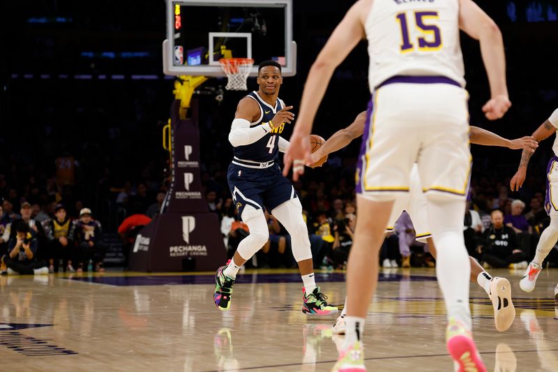 LOS ANGELES, CALIFORNIA - NOVEMBER 23:  Russell Westbrook #4 of the Denver Nuggets in the first half at Crypto.com Arena on November 23, 2024 in Los Angeles, California.  NOTE TO USER: User expressly acknowledges and agrees that, by downloading and/or using this photograph, user is consenting to the terms and conditions of the Getty Images License Agreement. (Photo by Ronald Martinez/Getty Images)