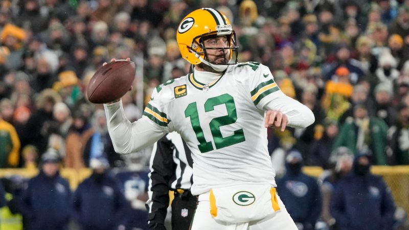 Green Bay Packers' Aaron Rodgers during an NFL football game against the Tennessee Titans Thursday, Nov. 17, 2022, in Green Bay, Wis. (AP Photo/Morry Gash)