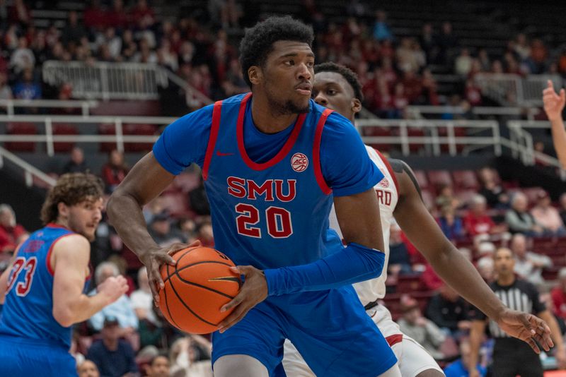 Mar 1, 2025; Stanford, California, USA;  Southern Methodist Mustangs forward Jerrell Colbert (20) during the first half against the Stanford Cardinal at Maples Pavilion. Mandatory Credit: Stan Szeto-Imagn Images