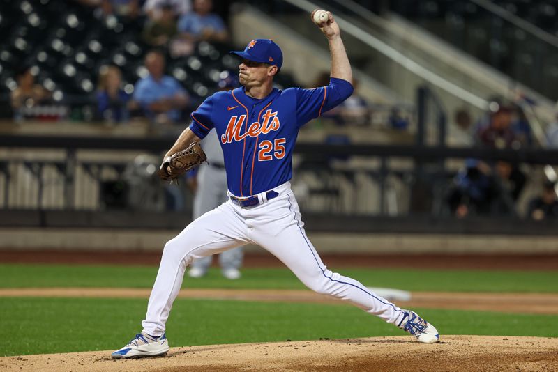 Aug 7, 2023; New York City, New York, USA; New York Mets relief pitcher Brooks Raley (25) delivers a pitch during the seventh inning against the Chicago Cubs at Citi Field. Mandatory Credit: Vincent Carchietta-USA TODAY Sports