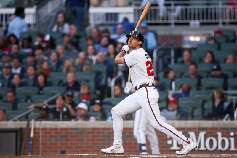 May 5, 2025; Atlanta, Georgia, USA; Atlanta Braves first baseman Matt Olson (28) hits an inside-the-park home run against the Cincinnati Reds in the third inning at Truist Park. Mandatory Credit: Brett Davis-Imagn Images