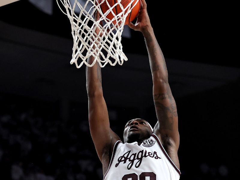 Jan 18, 2023; College Station, Texas, USA; Texas A&M Aggies guard Tyrece Radford (23) elevates for a slam dunk against the Florida Gators during the second half at Reed Arena. Mandatory Credit: Erik Williams-USA TODAY Sports
