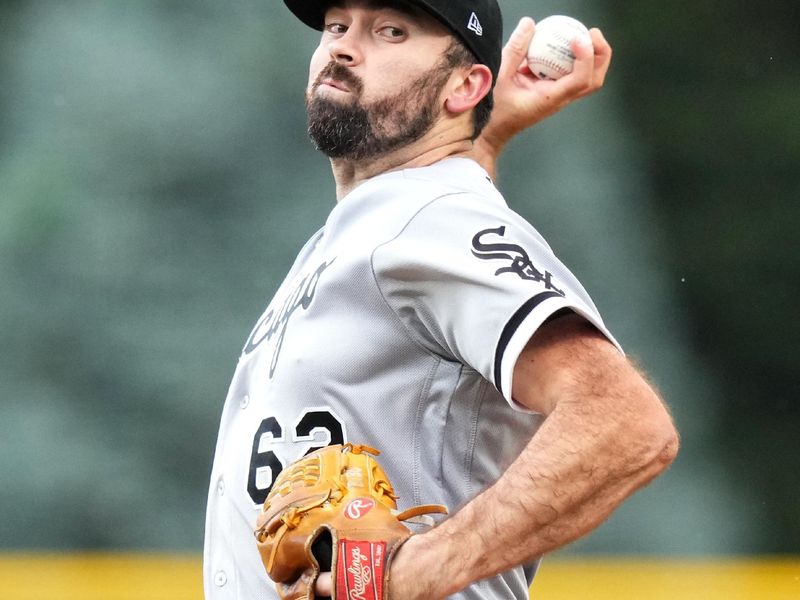 Aug 19, 2023; Denver, Colorado, USA; Chicago White Sox starting pitcher Jesse Scholtens (62) delivers a pitch in the first inning against the Colorado Rockies at Coors Field. Mandatory Credit: Ron Chenoy-USA TODAY Sports