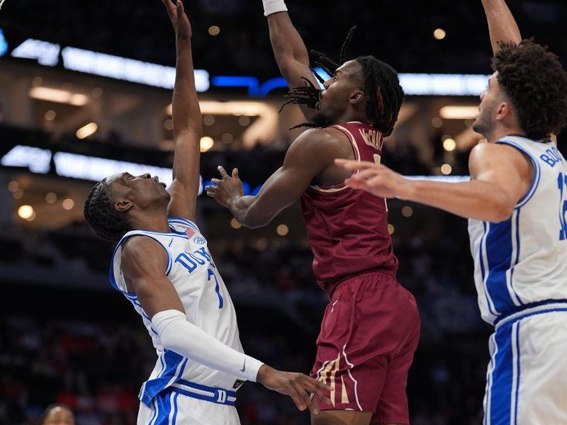 Mar 12, 2026; Charlotte, NC, USA; Florida State Seminoles guard Robert McCray V. (6) goes to the basket defended by Florida State Seminoles guard Robert McCray V. (6) during the second half at Spectrum Center. Mandatory Credit: Jim Dedmon-Imagn Images Mar 12, 2026; Charlotte, NC, USA; Florida State Seminoles guard Robert McCray V. (6) goes to the basket defended by Florida State Seminoles guard Robert McCray V. (6) during the second half at Spectrum Center. Mandatory Credit: Jim Dedmon-Imagn Images