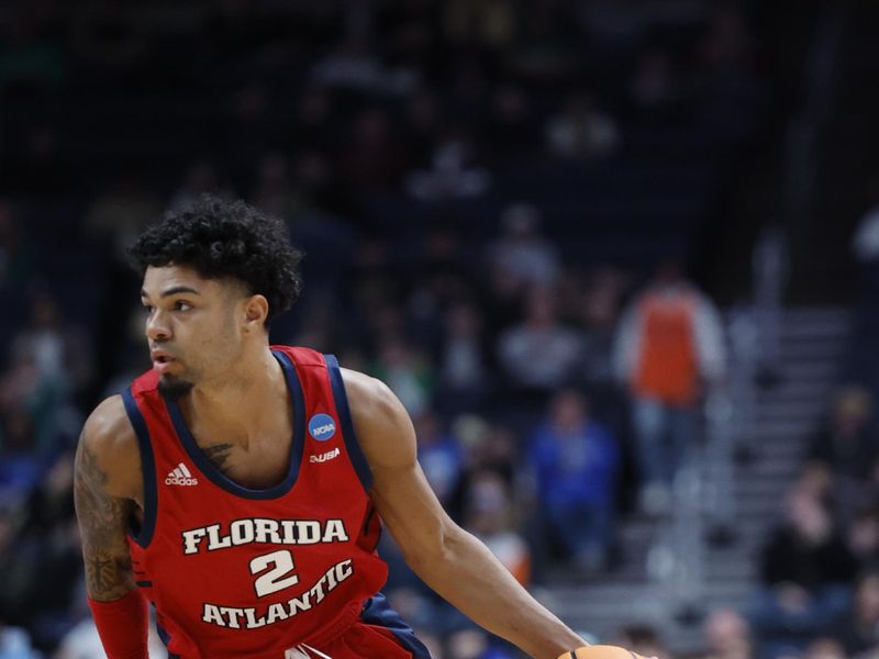 Mar 17, 2023; Columbus, OH, USA;  Florida Atlantic Owls guard Nicholas Boyd (2) dribbles the ball in the second half against the Memphis Tigers at Nationwide Arena. Mandatory Credit: Rick Osentoski-USA TODAY Sports