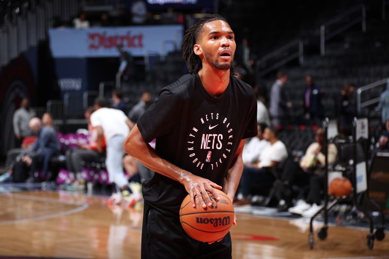 WASHINGTON, DC -? FEBRUARY 24:  Ziaire Williams #8 of the Brooklyn Nets warms up before the game against the Washington Wizards on February 24, 2025 at Capital One Arena in Washington, DC. NOTE TO USER: User expressly acknowledges and agrees that, by downloading and or using this Photograph, user is consenting to the terms and conditions of the Getty Images License Agreement. Mandatory Copyright Notice: Copyright 2025 NBAE (Photo by Stephen Gosling/NBAE via Getty Images)