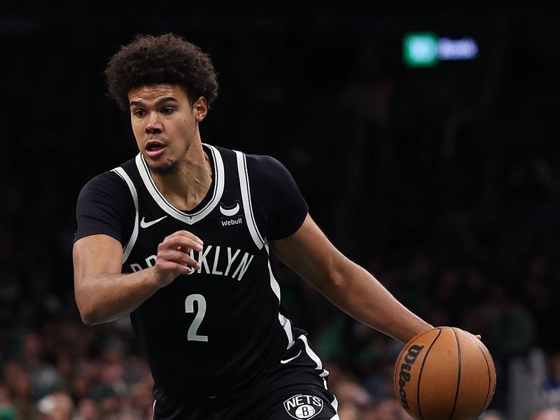 BOSTON, MASSACHUSETTS - NOVEMBER 10: Cameron Johnson #2 of the Brooklyn Nets dribbles downcourt during the second hafl of their In-Season Tournament game at TD Garden on November 10, 2023 in Boston, Massachusetts. The Celtics defeat the Nets 121-107. NOTE TO USER: User expressly acknowledges and agrees that, by downloading and or using this photograph, User is consenting to the terms and conditions of the Getty Images License Agreement. (Photo by Maddie Meyer/Getty Images)