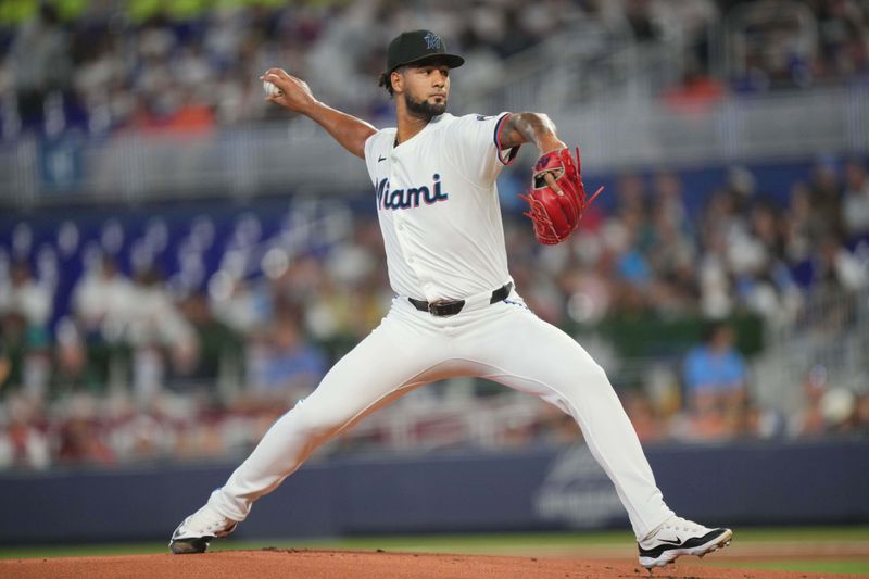 Jul 25, 2024; Miami, Florida, USA;  Miami Marlins starting pitcher Roddery Munoz (71) delivers against the Baltimore Orioles in the first inning at loanDepot Park. Mandatory Credit: Jim Rassol-USA TODAY Sports