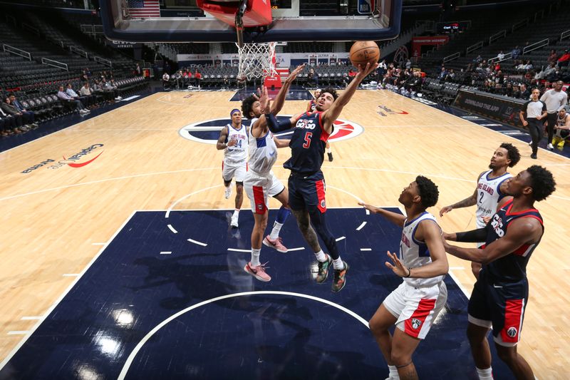 WASHINGTON, DC -? MARCH 8: Jules Bernard #5 of the Capital City Go-Go goes to the basket during the game against the Long Island Nets on March 8, 2024 at Capital One Arena in Washington, DC. NOTE TO USER: User expressly acknowledges and agrees that, by downloading and or using this Photograph, user is consenting to the terms and conditions of the Getty Images License Agreement. Mandatory Copyright Notice: Copyright 2024 NBAE (Photo by Stephen Gosling/NBAE via Getty Images)