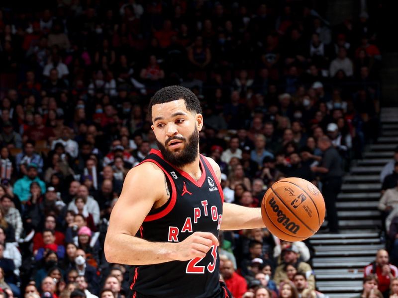 TORONTO, CANADA - DECEMBER 16: Fred VanVleet #23 of the Toronto Raptors drives to the basket against the Brooklyn Nets on December 16, 2022 at the Scotiabank Arena in Toronto, Ontario, Canada.  NOTE TO USER: User expressly acknowledges and agrees that, by downloading and or using this Photograph, user is consenting to the terms and conditions of the Getty Images License Agreement.  Mandatory Copyright Notice: Copyright 2022 NBAE (Photo by Vaughn Ridley/NBAE via Getty Images)