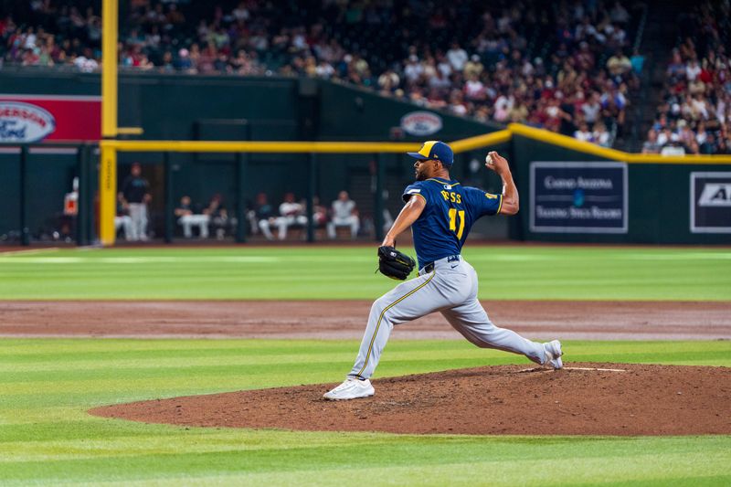 Sep 15, 2024; Phoenix, Arizona, USA; Milwaukee Brewers pitcher Joe Ross (41) on the mound in the fourth inning during a game against the Arizona Diamondbacks at Chase Field. Mandatory Credit: Allan Henry-Imagn Images