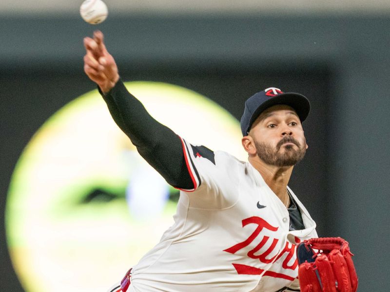 May 15, 2024; Minneapolis, Minnesota, USA; Minnesota Twins starting pitcher Pablo Lopez (49) pitches in the seventh inning against the New York Yankees at Target Field. Mandatory Credit: Matt Blewett-USA TODAY Sports