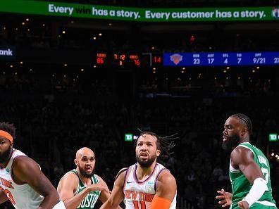 BOSTON, MA - DECEMBER 8:Jalen Brunson #11 of the New York Knicks  goes to the basket during the game on December 8, 2023 at the TD Garden in Boston, Massachusetts. NOTE TO USER: User expressly acknowledges and agrees that, by downloading and or using this photograph, User is consenting to the terms and conditions of the Getty Images License Agreement. Mandatory Copyright Notice: Copyright 2023 NBAE  (Photo by Brian Babineau/NBAE via Getty Images)