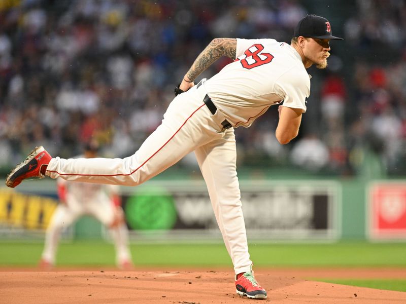 Apr 28, 2024; Boston, Massachusetts, USA; Boston Red Sox starting pitcher Tanner Houck (89) pitches against the Chicago Cubs during the first inning at Fenway Park. Mandatory Credit: Brian Fluharty-USA TODAY Sports