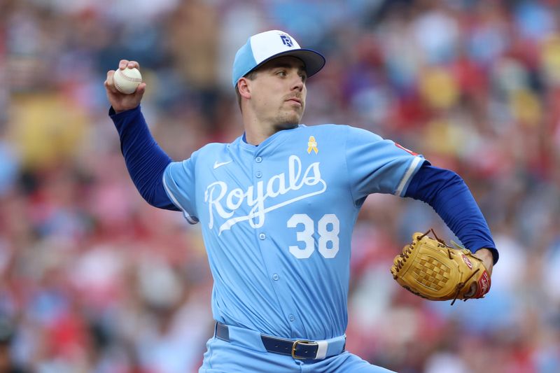 Sep 13, 2025; Philadelphia, Pennsylvania, USA; Kansas City Royals pitcher Ryan Bergert (38) throws a pitch against the Philadelphia Phillies during the first inning at Citizens Bank Park. Mandatory Credit: Bill Streicher-Imagn Images