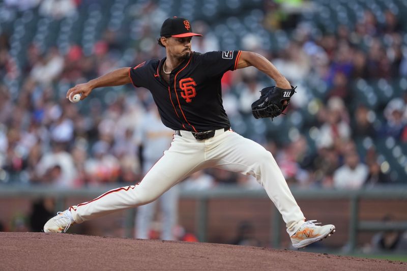 Apr 27, 2024; San Francisco, California, USA; San Francisco Giants pitcher Jordan Hicks (12) throws a pitch against the Pittsburgh Pirates during the first inning at Oracle Park. Mandatory Credit: Darren Yamashita-USA TODAY Sports