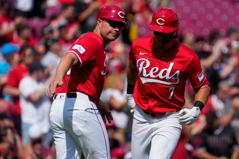 Jul 13, 2024; Cincinnati, Ohio, USA; Cincinnati Reds second base Jonathan India (6) goes down favoring his left knee after a collision with Miami Marlins right fielder Dane Myers (54) stealing second base in the second inning of the MLB National League game between the Cincinnati Reds and the Miami Marlins at Great American Ball Park in downtown Cincinnati on Saturday, July 13, 2024. The Reds led 1-0 after two innings.
Mandatory Credit: Sam Greene/The Enquirer-The Cincinnati Enquirer-USA TODAY Sports