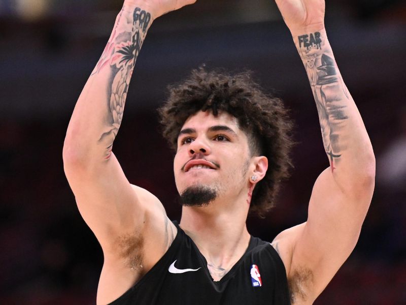 CHICAGO, ILLINOIS - JANUARY 05:  LaMelo Ball #1 of the Charlotte Hornets warms up before a game against the Chicago Bulls on January 05, 2024 at United Center in Chicago, Illinois.   NOTE TO USER: User expressly acknowledges and agrees that, by downloading and or using this photograph, User is consenting to the terms and conditions of the Getty Images License Agreement.  (Photo by Jamie Sabau/Getty Images)