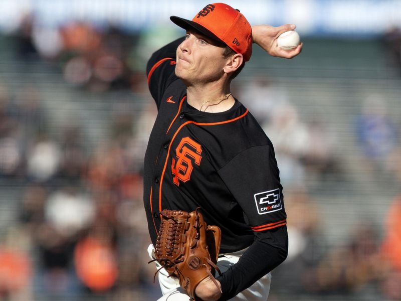 Mar 26, 2024; San Francisco, California, USA; San Francisco Giants starting pitcher Spencer Howard (47) delivers a pitch against the Oakland Athletics during the first inning at Oracle Park. Mandatory Credit: D. Ross Cameron-USA TODAY Sports