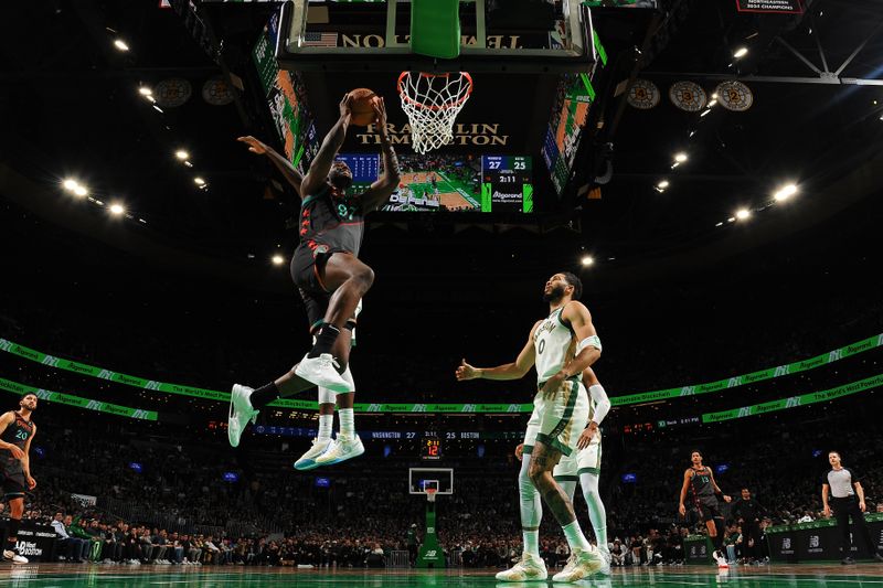 BOSTON, MA - FEBRUARY 9: Eugene Omoruyi #97 of the Washington Wizards drives to the basket during the game against the Boston Celtics on February 9, 2024 at the TD Garden in Boston, Massachusetts. NOTE TO USER: User expressly acknowledges and agrees that, by downloading and or using this photograph, User is consenting to the terms and conditions of the Getty Images License Agreement. Mandatory Copyright Notice: Copyright 2024 NBAE  (Photo by Brian Babineau/NBAE via Getty Images)