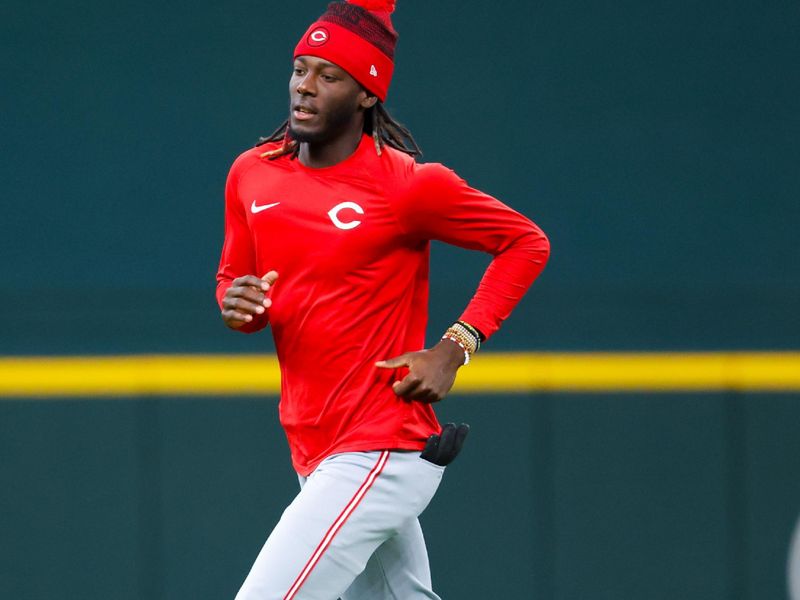 Apr 26, 2024; Arlington, Texas, USA;  Cincinnati Reds shortstop Elly De La Cruz (44) on the field before the game against the Texas Rangers at Globe Life Field. Mandatory Credit: Kevin Jairaj-USA TODAY Sports