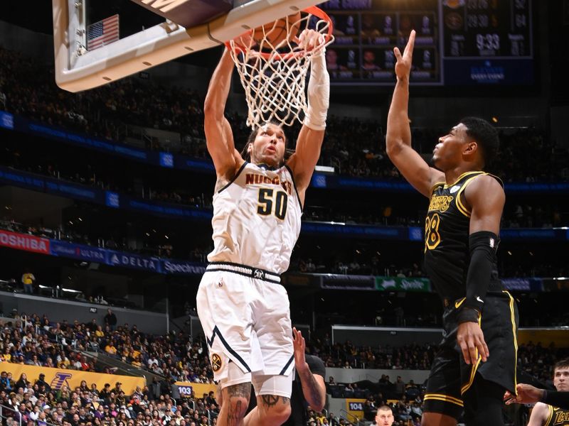 LOS ANGELES, CA - FEBRUARY 8: Aaron Gordon #50 of the Denver Nuggets dunks the ball during the game against the Los Angeles Lakers on Feburary 8, 2024 at Crypto.Com Arena in Los Angeles, California. NOTE TO USER: User expressly acknowledges and agrees that, by downloading and/or using this Photograph, user is consenting to the terms and conditions of the Getty Images License Agreement. Mandatory Copyright Notice: Copyright 2024 NBAE (Photo by Andrew D. Bernstein/NBAE via Getty Images)