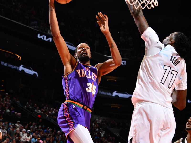 PHOENIX, AZ - MARCH 2:  Kevin Durant #35 of the Phoenix Suns shoots the ball during the game against the Minnesota Timberwolves on March 2, 2025 at PHX Arena in Phoenix, Arizona. NOTE TO USER: User expressly acknowledges and agrees that, by downloading and or using this photograph, user is consenting to the terms and conditions of the Getty Images License Agreement. Mandatory Copyright Notice: Copyright 2025 NBAE (Photo by Barry Gossage/NBAE via Getty Images)