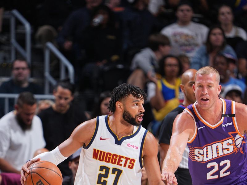 DENVER, CO - OCTOBER 13: Jamal Murray #27 of the Denver Nuggets dribbles the ball during the game against the Phoenix Suns on October 13, 2024 at Ball Arena in Denver, Colorado. NOTE TO USER: User expressly acknowledges and agrees that, by downloading and/or using this Photograph, user is consenting to the terms and conditions of the Getty Images License Agreement. Mandatory Copyright Notice: Copyright 2024 NBAE (Photo by Garrett Ellwood/NBAE via Getty Images)