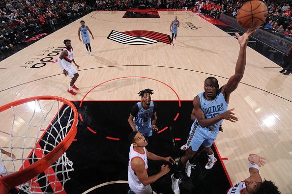 PORTLAND, OR - NOVEMBER 5: Bismack Biyombo #18 of the Memphis Grizzlies shoots the ball during the game against the Portland Trail Blazers on November 5, 2023 at the Moda Center Arena in Portland, Oregon. NOTE TO USER: User expressly acknowledges and agrees that, by downloading and or using this photograph, user is consenting to the terms and conditions of the Getty Images License Agreement. Mandatory Copyright Notice: Copyright 2023 NBAE (Photo by Cameron Browne/NBAE via Getty Images)