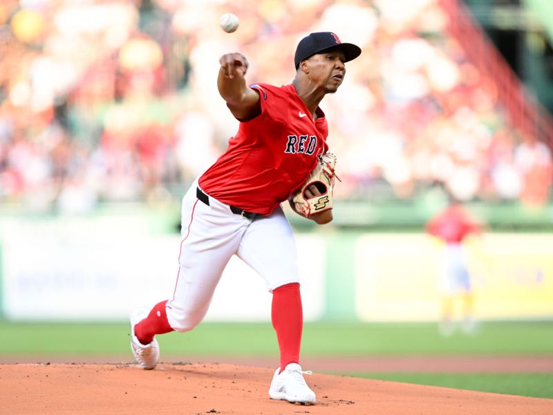 Jul 26, 2024; Boston, Massachusetts, USA; Boston Red Sox pitcher Brayan Bello (66) pitches against the New York Yankees during the first inning at Fenway Park. Mandatory Credit: Brian Fluharty-USA TODAY Sports