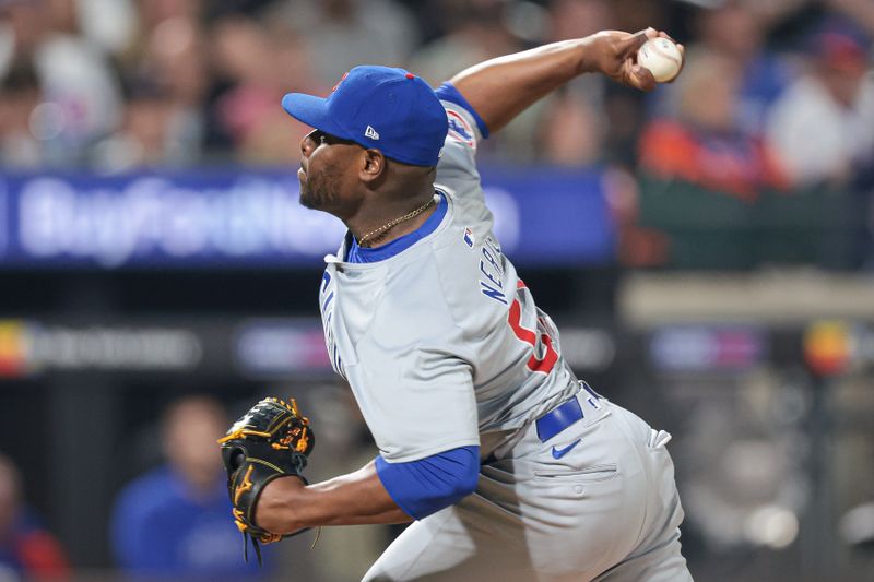 Apr 29, 2024; New York City, New York, USA; Chicago Cubs relief pitcher Hector Neris (51) delivers a pitch during the ninth inning against the New York Mets  at Citi Field. Mandatory Credit: Vincent Carchietta-USA TODAY Sports