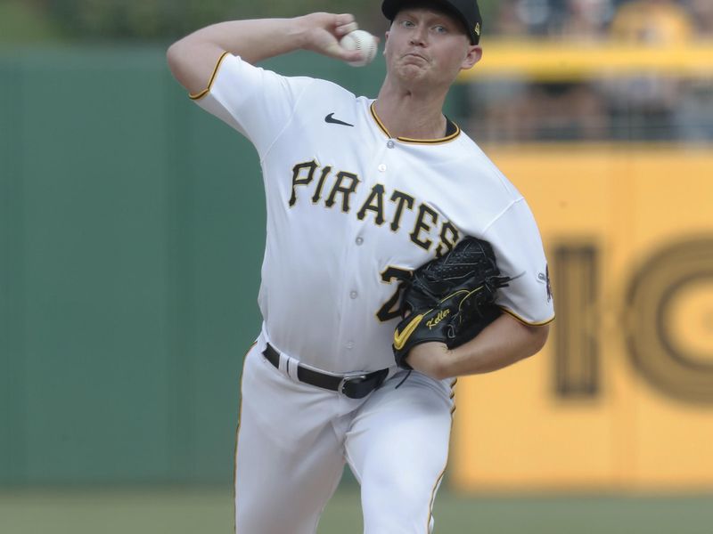 Jun 6, 2023; Pittsburgh, Pennsylvania, USA;  Pittsburgh Pirates starting pitcher Mitch Keller (23) delivers a pitch against the Oakland Athletics during the first inning at PNC Park. Mandatory Credit: Charles LeClaire-USA TODAY Sports