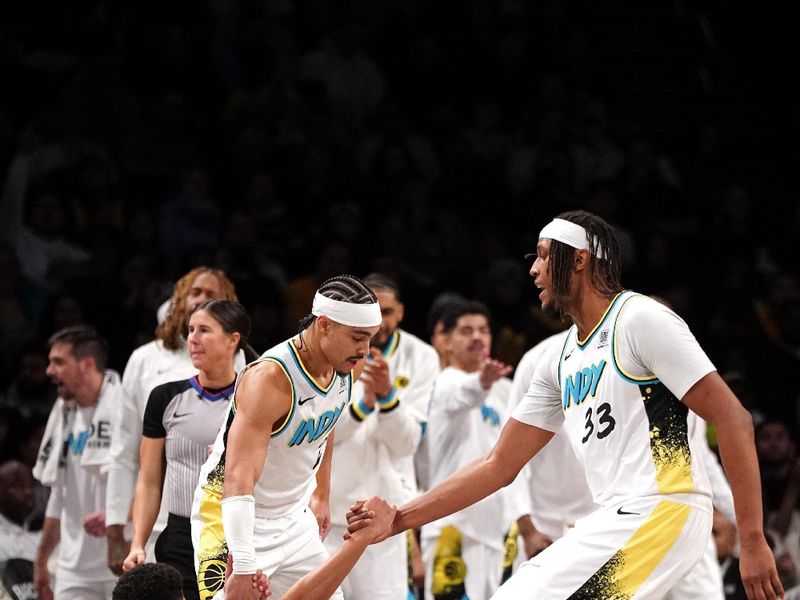 BROOKLYN, NY - January 6: Tyrese Haliburton #0 of the Indiana Pacers is helped up during the game against the Brooklyn Nets on January 6, 2025 at Barclays Center in Brooklyn, New York. NOTE TO USER: User expressly acknowledges and agrees that, by downloading and or using this Photograph, user is consenting to the terms and conditions of the Getty Images License Agreement. Mandatory Copyright Notice: Copyright 2025 NBAE (Photo by Catalina Fragoso/NBAE via Getty Images)