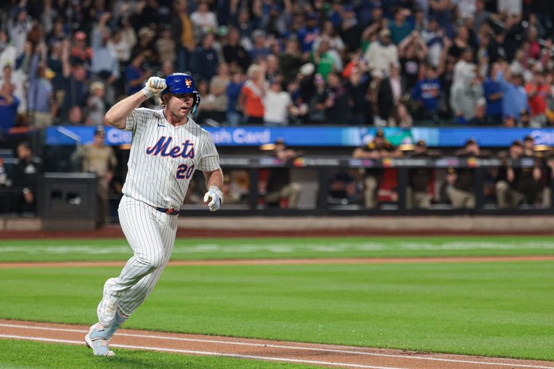 Sep 17, 2025; New York City, New York, USA; New York Mets first baseman Pete Alonso (20) runs the bases after hitting a solo home run during the first inning against the San Diego Padres at Citi Field. Mandatory Credit: Vincent Carchietta-Imagn Images