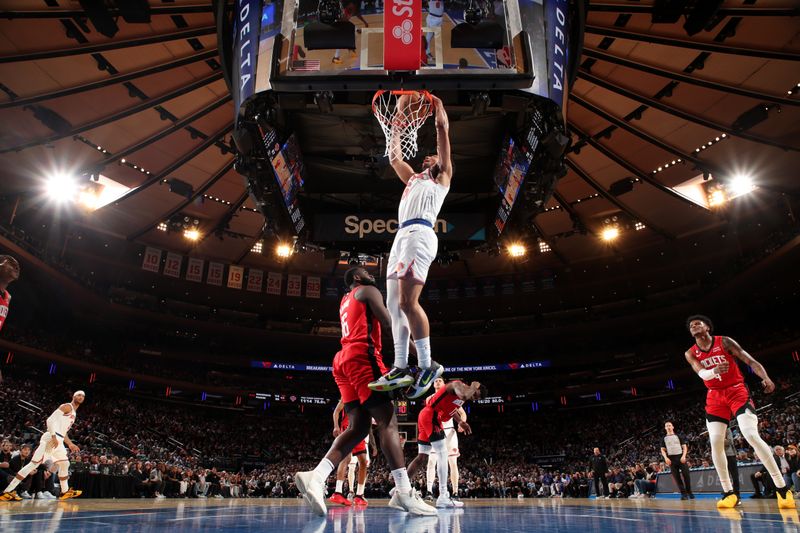 NEW YORK, NY - MARCH 27: Quentin Grimes #6 of the New York Knicks dunks the ball during the game against the Houston Rockets on March 27, 2023 at Madison Square Garden in New York City, New York.  NOTE TO USER: User expressly acknowledges and agrees that, by downloading and or using this photograph, User is consenting to the terms and conditions of the Getty Images License Agreement. Mandatory Copyright Notice: Copyright 2023 NBAE  (Photo by Nathaniel S. Butler/NBAE via Getty Images)