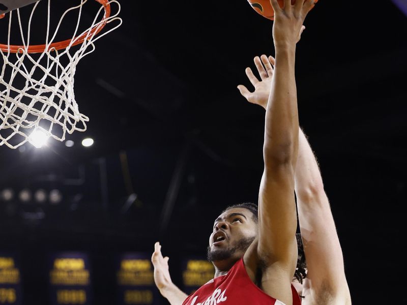 Feb 8, 2023; Ann Arbor, Michigan, USA;  Nebraska Cornhuskers forward Derrick Walker (13) shoots in the second half against the Michigan Wolverines at Crisler Center. Mandatory Credit: Rick Osentoski-USA TODAY Sports