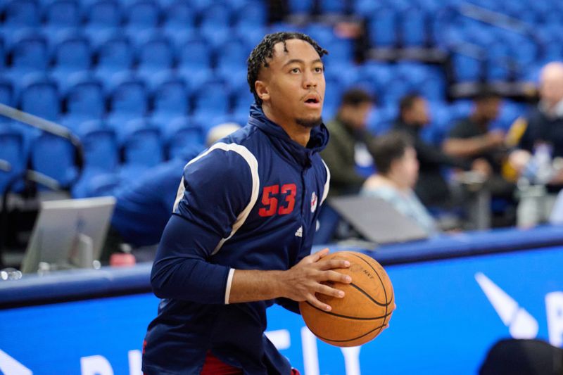 Feb 6, 2024; San Jose, California, USA; Fresno State Bulldogs guard Xavier DuSell (53) warms up before the game between the San Jose State Spartans and the Fresno State Bulldogs at Provident Credit Union Event Center. Mandatory Credit: Robert Edwards-USA TODAY Sports