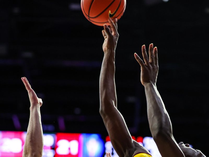 Mar 4, 2025; Tucson, Arizona, USA; Arizona Wildcats guard Conrad Martinez (55) fouls Arizona State Sun Devils guard Jason Canon (3) during the first half at McKale Center. Mandatory Credit: Aryanna Frank-Imagn Images