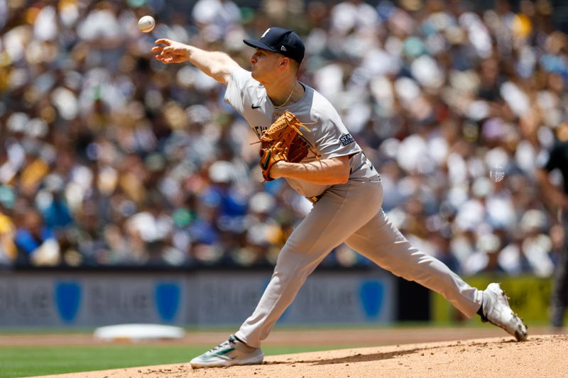 May 26, 2024; San Diego, California, USA; New York Yankees starting pitcher Clarke Schmidt (36) throws a pitch in the first inning against the San Diego Padres at Petco Park. Mandatory Credit: David Frerker-USA TODAY Sports