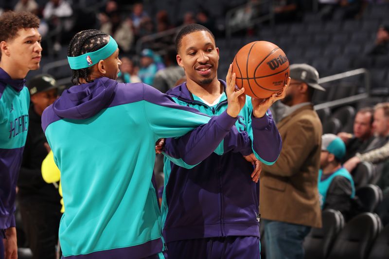 CHARLOTTE, NC - NOVEMBER 21: Grant Williams #2 of the Charlotte Hornets warms up before the game against the Detroit Pistons on November 21, 2024 at Spectrum Center in Charlotte, North Carolina. NOTE TO USER: User expressly acknowledges and agrees that, by downloading and or using this photograph, User is consenting to the terms and conditions of the Getty Images License Agreement. Mandatory Copyright Notice: Copyright 2024 NBAE (Photo by Kent Smith/NBAE via Getty Images)