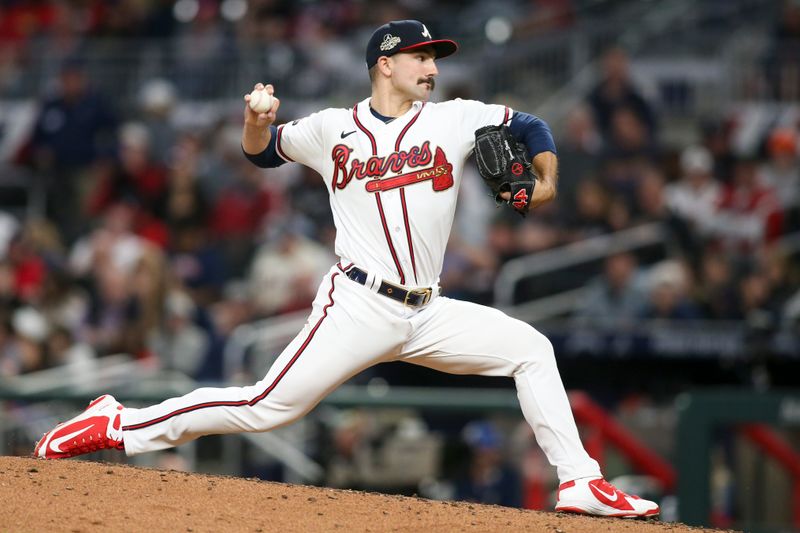 Apr 11, 2022; Atlanta, Georgia, USA; Atlanta Braves starting pitcher Spencer Strider (65) throws against the Washington Nationals in the sixth inning at Truist Park. Mandatory Credit: Brett Davis-USA TODAY Sports