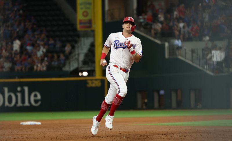 Jun 28, 2023; Arlington, Texas, USA;  Texas Rangers third baseman Josh Jung (6) rounds the bases after hitting a home run during the third inning against the Detroit Tigers at Globe Life Field. Mandatory Credit: Kevin Jairaj-USA TODAY Sports