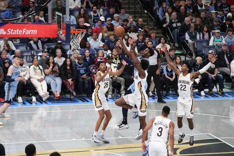 MEMPHIS, TN - NOVEMBER 29: Jaren Jackson Jr. #13 of the Memphis Grizzlies shoots the ball during the game against the New Orleans Pelicans during the Emirates NBA Cup game on November 29, 2024 at FedExForum in Memphis, Tennessee. NOTE TO USER: User expressly acknowledges and agrees that, by downloading and or using this photograph, User is consenting to the terms and conditions of the Getty Images License Agreement. Mandatory Copyright Notice: Copyright 2024 NBAE (Photo by Joe Murphy/NBAE via Getty Images)