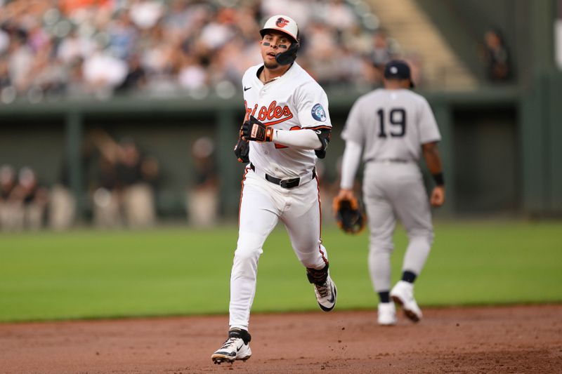 Apr 30, 2025; Baltimore, Maryland, USA; Baltimore Orioles third baseman Ramon Urias (29) rounds the bases after hitting a home run during the second inning against the New York Yankees at Oriole Park at Camden Yards. Mandatory Credit: Reggie Hildred-Imagn Images