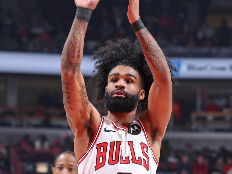 CHICAGO, IL - JANUARY 12: Coby White #0 of the Chicago Bulls shoots a free throw during the game against the Golden State Warriors on January 12, 2024 at United Center in Chicago, Illinois. NOTE TO USER: User expressly acknowledges and agrees that, by downloading and or using this photograph, User is consenting to the terms and conditions of the Getty Images License Agreement. Mandatory Copyright Notice: Copyright 2024 NBAE (Photo by Jeff Haynes/NBAE via Getty Images)