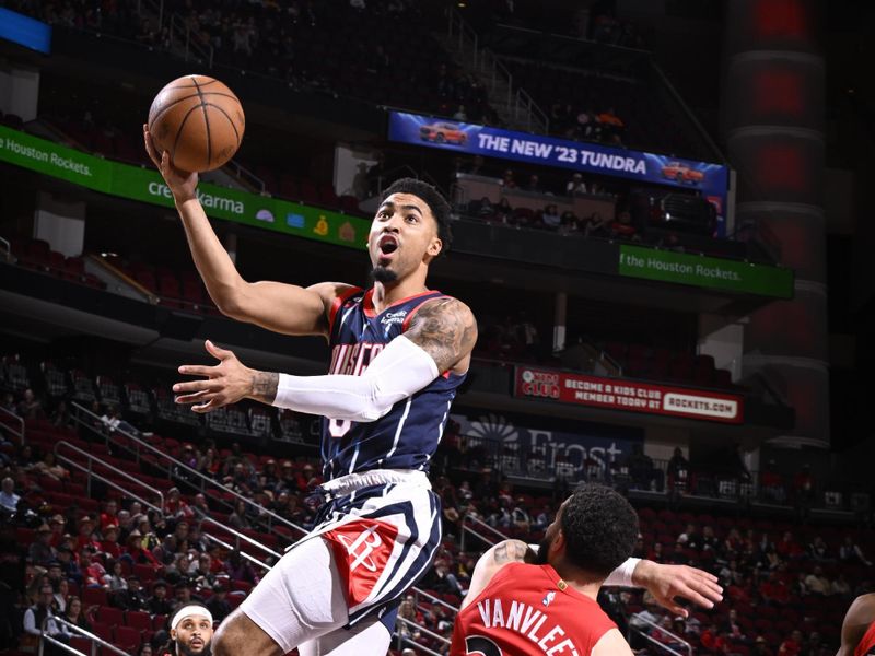 HOUSTON, TX - FEBRUARY 3: Kenyon Martin Jr. #6 of the Houston Rockets drives to the basket during the game against the Toronto Raptors on February 3, 2023 at the Toyota Center in Houston, Texas. NOTE TO USER: User expressly acknowledges and agrees that, by downloading and or using this photograph, User is consenting to the terms and conditions of the Getty Images License Agreement. Mandatory Copyright Notice: Copyright 2023 NBAE (Photo by Logan Riely/NBAE via Getty Images)