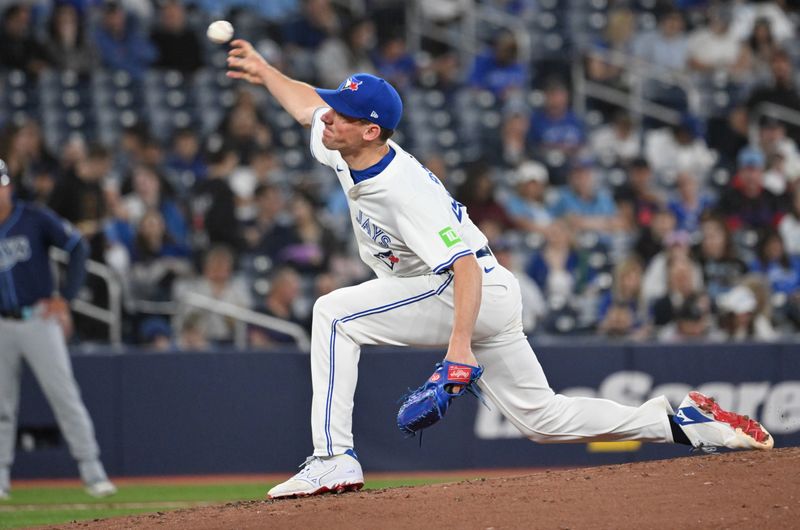 May 14, 2025; Toronto, Ontario, CAN;  Toronto Blue Jays starting pitcher Chris Bassitt (40) delivers a pitch against the Tampa Bay Rays in the second inning at Rogers Centre. Mandatory Credit: Dan Hamilton-Imagn Images